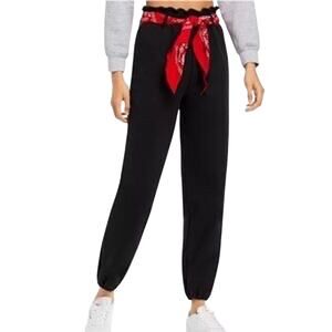 SR+ Black High-Rise Jogger Pants w/ Red Bandana Belt | Fleece Lined | S NWT